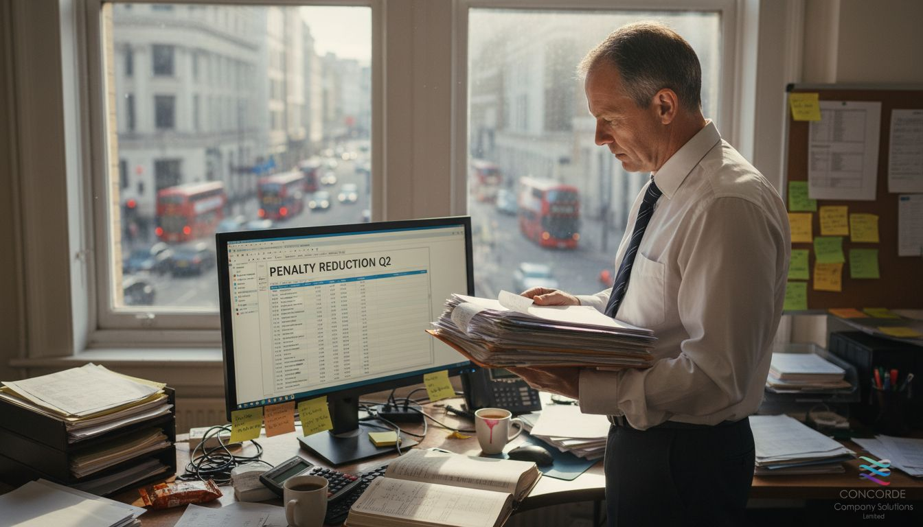 UK accountant reviewing penalty reduction spreadsheet