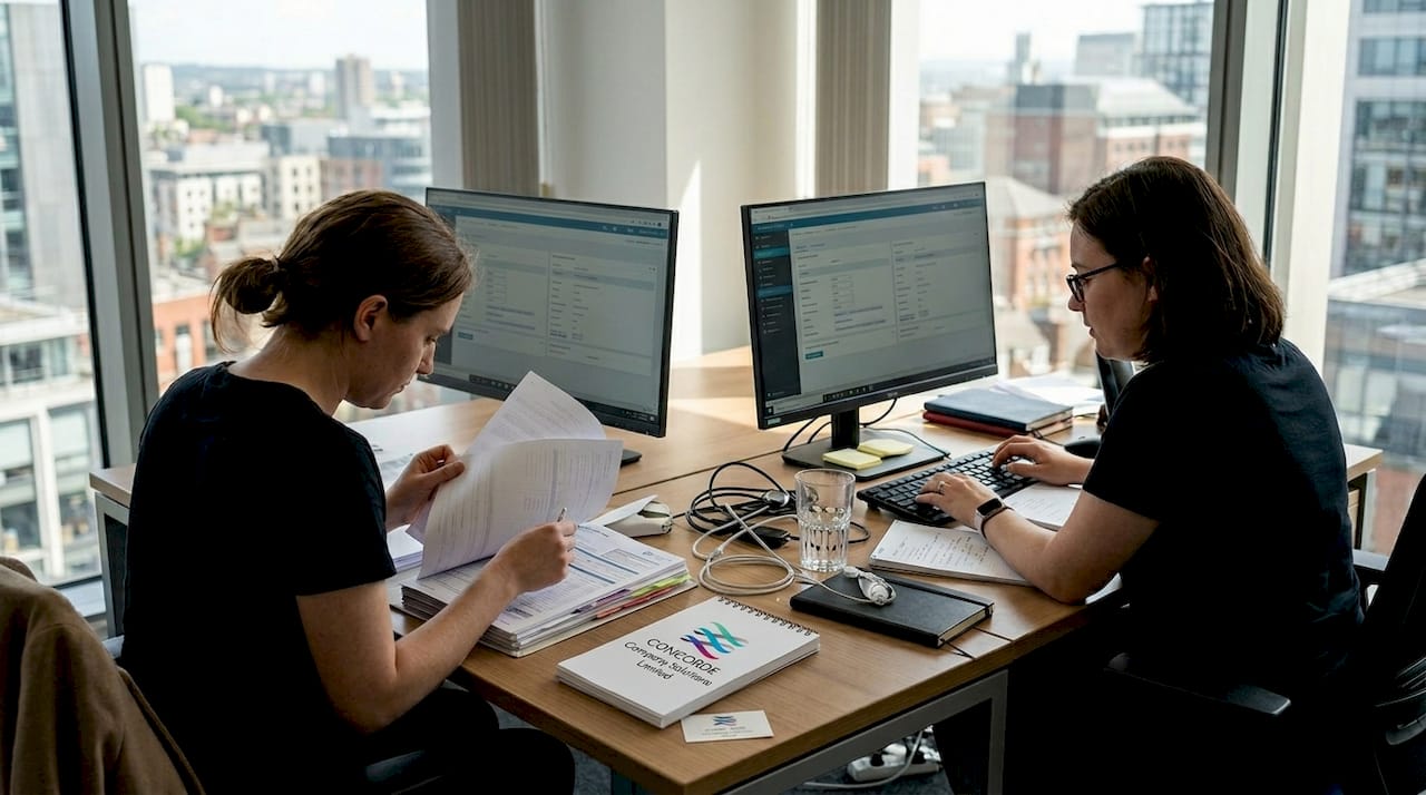 Payroll team reviewing compliance in UK office