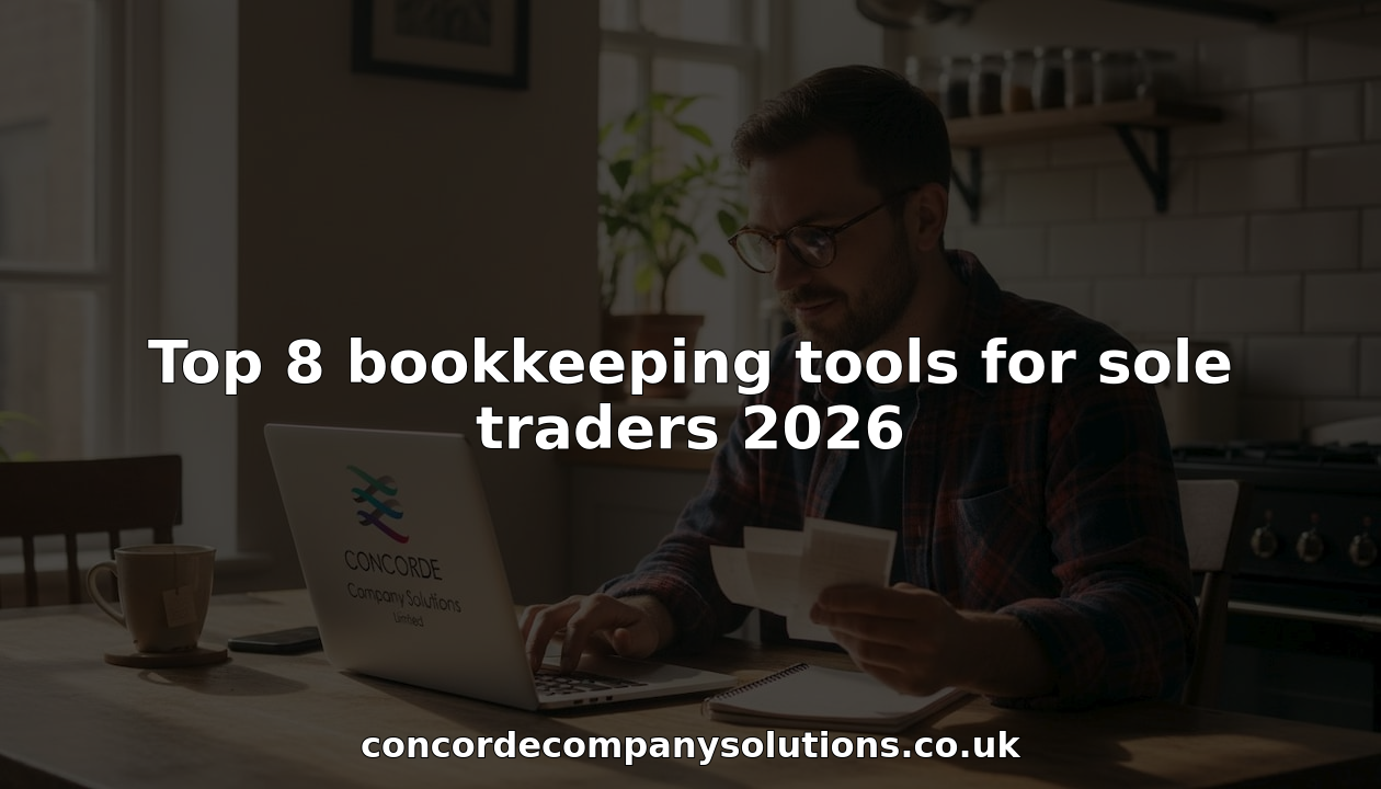 Sole trader managing bookkeeping in home kitchen