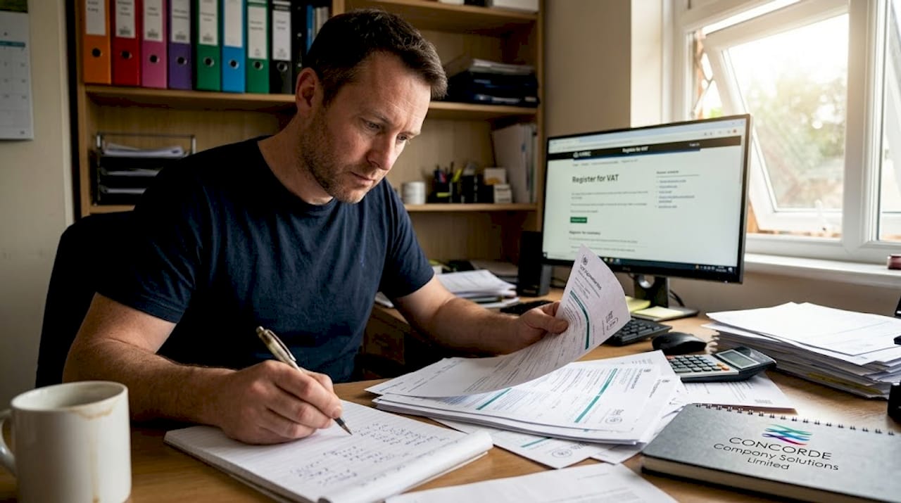 Business owner reviewing VAT registration documents