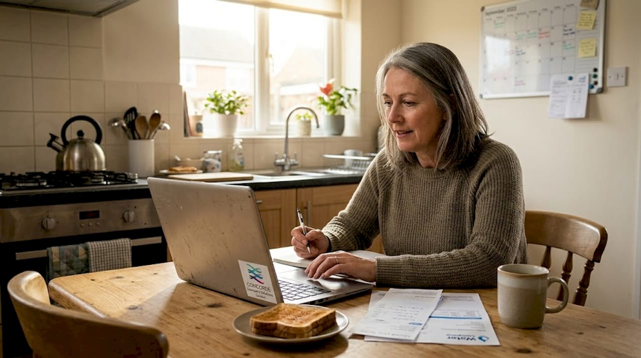 Business owner checks cash flow spreadsheet at table