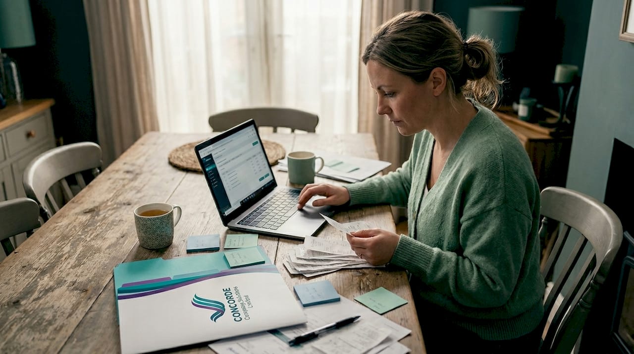 Business owner doing accounting at home table