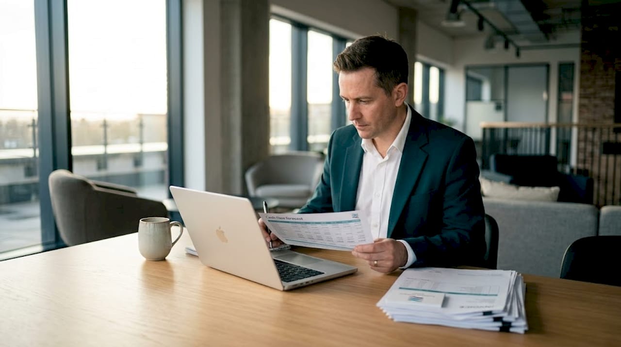 Business owner reviewing cash flow at workspace