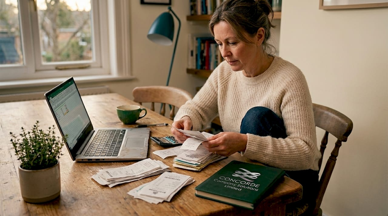 SME owner sorting expense receipts at home