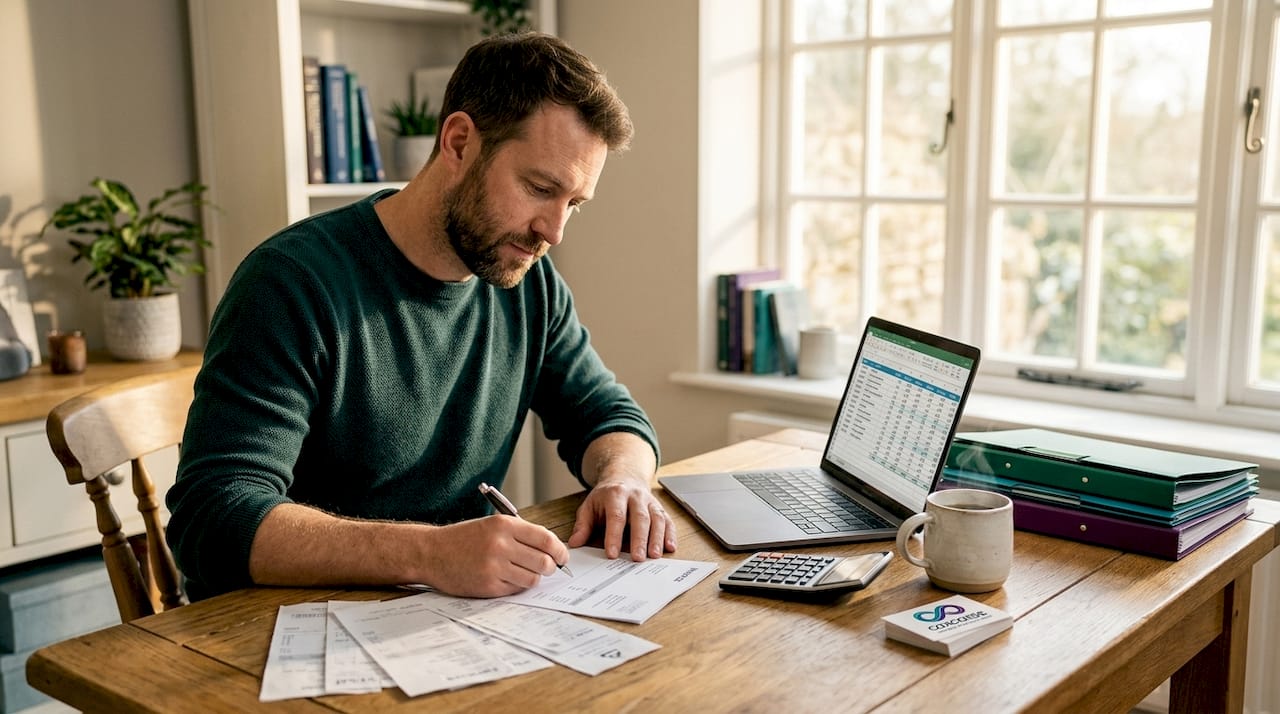 Small business owner reviewing expenses
